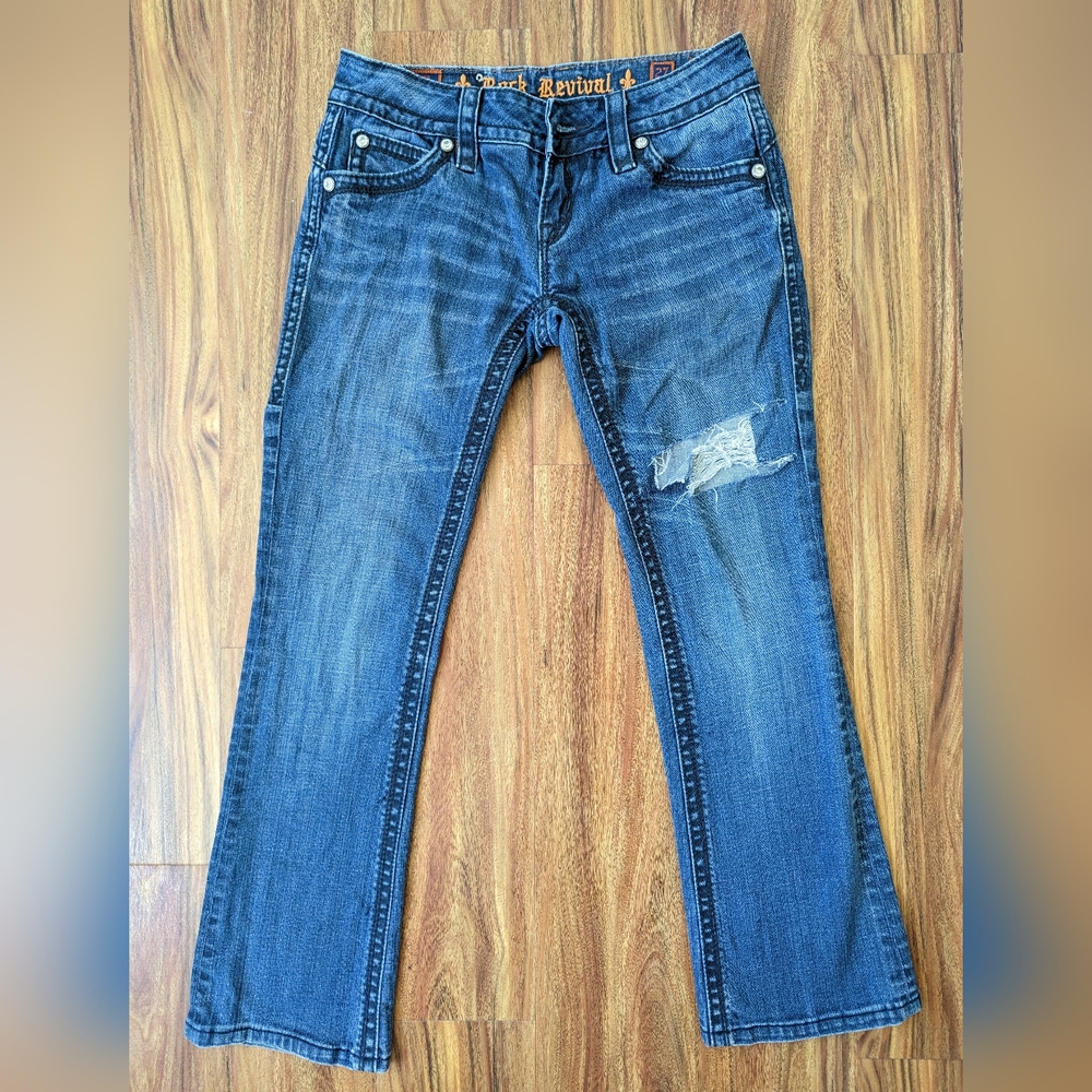 Rock Revival Raquel Bootcut dark jeans MISSING BUTTON size 27